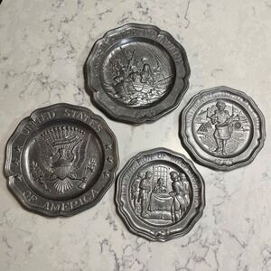 Sexton Pewter Historical‎ Plates Set of 4 1772-1776 USA Wall Decor Vintage